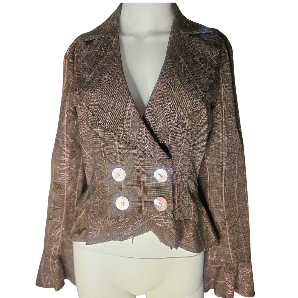 Arden B Y2K Brown Purple Plaid Floral Metallic Blazer Jacket Size S